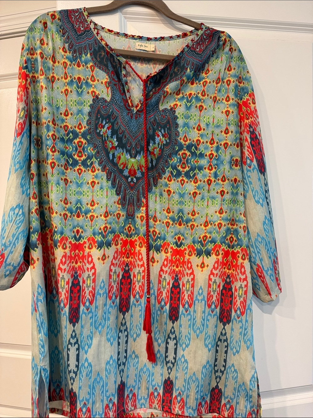 Women's Multicolor Printed Mini Dress with Tassel Tie
